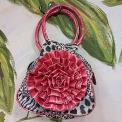 Unbranded Mini “Big Pink Flower-Loop Handle Bag” Animal Print Body