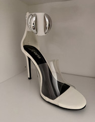 Liliana White Clear Stiletto Heels Open Toe Ankle Strap Zip