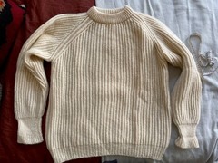 Vintage Peter Storm Fisherman Wool Knit Sweater Ecru Great Britain Mock Neck, M