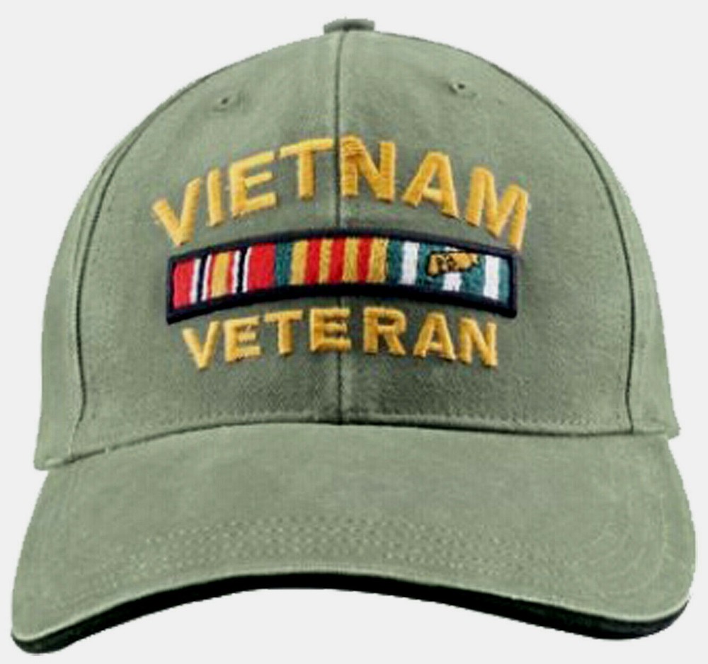 Vietnam Veteran Baseball Cap, Olive Green Military Cotton Hat Ribbons Men Women