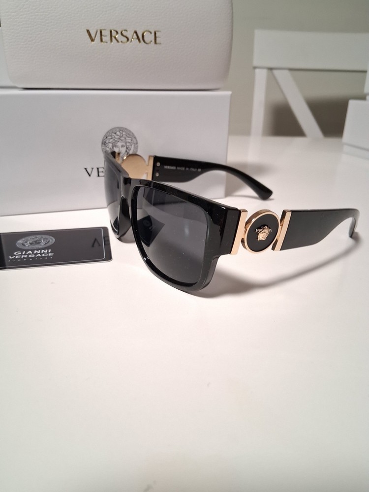 Versace Men’s Square Sunglasses Full Rim Black Plastic Frame Gray Tinted Lens