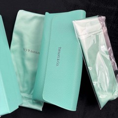 New In Box – Tiffany Rimless Sunglasses Women’s Gold Frame Blue Tinted Lenses