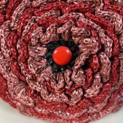 Handmade Crochet Plastic Rose Red Clear Double Loop Handle Handbag Purse