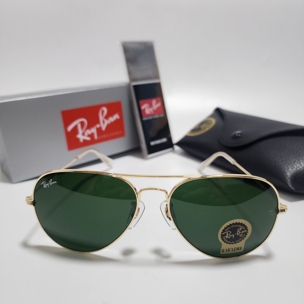 Ray-Ban RB3025 Aviator Sunglasses Gold Frame Green Glass Lens 58mm USA Shipping