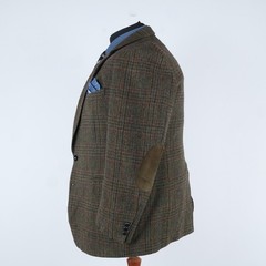 Mens Check HARRIS TWEED Jacket 50R US Size Dark Green Wool Sport Coat Blazer