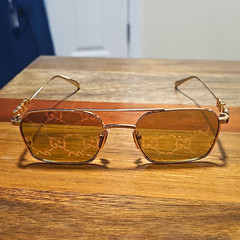 GUCCI Women’s Square Gold Metal Sunglasses Brown Tinted Logo Plastic Lenses