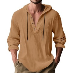 Mens Cotton Linen Hoodie Shirt Casual Long Sleeve Beach Pullover Summer Top