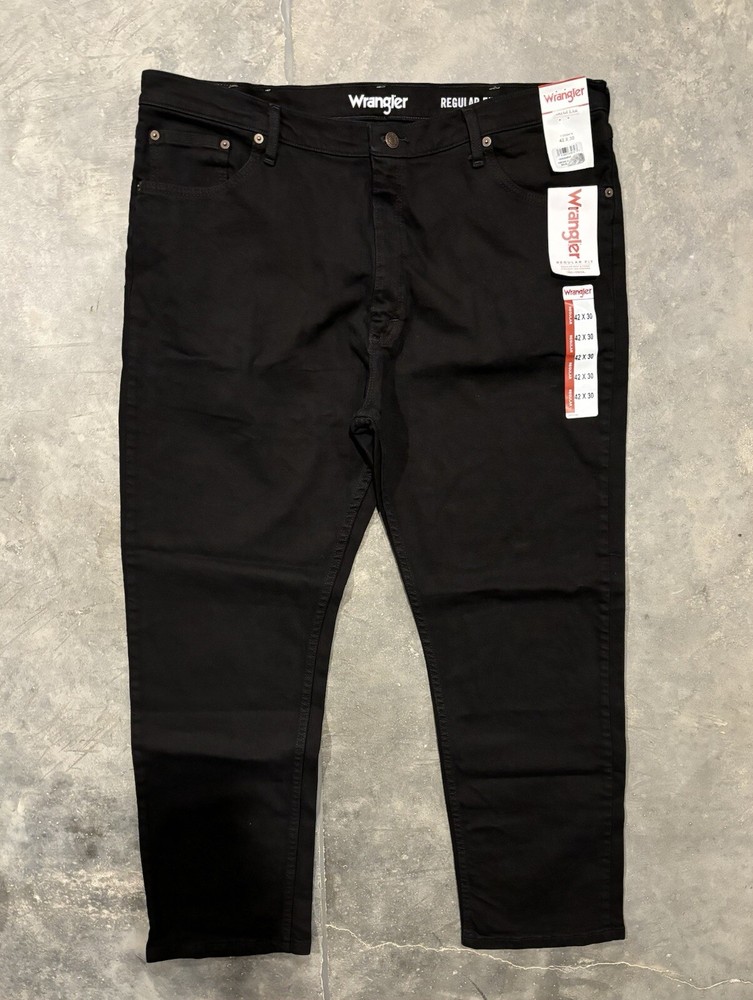 NWT Wrangler Regular Fit Black Denim Jeans Pants Mens Sz 42X30 Stretch