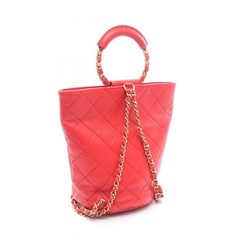 CHANEL Matelasse Loop Handle Chain Rucksack Backpack leather Red GHW Used Women