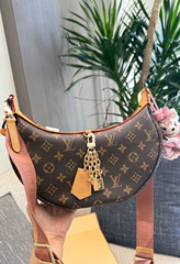 Louis Vuitton Loop Monogram Brown Crescent Crossbody Zip Detachable Strap Gold