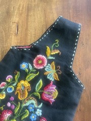 Vintage Black Floral Butterfly Hand Embroidered Cottagecore Loop Handle Purse