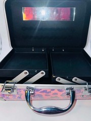 Pink Silver Sparkley Jewelry Make Up Case with Metal Latches Pull Outs & Mirror