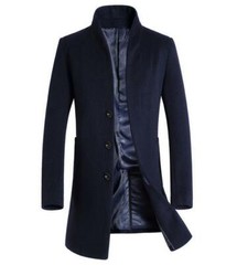 Men’s Wool Blend Mid Length Jacket Formal Stand Collar Slim Trench Coat Oversize