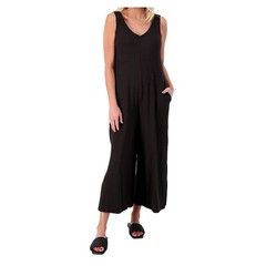 Cuddl Duds Regular Wide Leg Flexwear v-Neck Jumpsuit Black Medium A587647