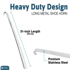Extra Long Metal Shoe Horn 31″ Curved Handle Stainless Steel Mobility Aid for Se