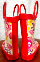 OAKI Loop Handle PINK Floral Rubber Rain Boots Size 4 Toddler Boys or Girls CUTE