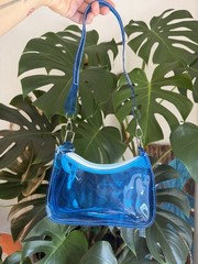Clear Blue Small Shoulder Bag, Adjustable Detachable Strap, Zip Closure
