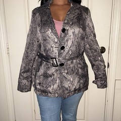 Esprit Women’s Snakeskin Belted Button Collared Mid-Length Lined Coat L