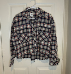 BDG WOMEN M Blue/White/Red Plaid Flannel Long Sleeve Button-Up Shirt Pocket