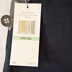 34Wx32L Calvin Klein Men’s Navy Twill Chino Pants Slim Fit Tapered Stretch