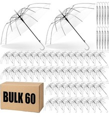 60 PCS Clear Wedding Umbrellas Bulk Transparent Auto Open Stick #2551Q T4