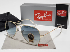Ray-Ban RB3025 Aviator Pilot Sunglasses Gold Frame Glass Gradient Blue Lens 58mm