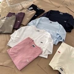 Kith Simple Flocked Small Box Logo Loose Neck Solid Color Short Sleeve Couple