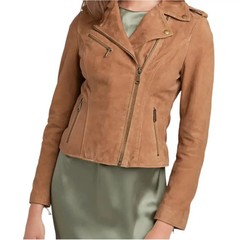 Women’s Tan Brown Suede Leather Jacket – Premium Soft Suede Stylish Casual Outer
