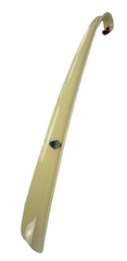 Vintage ThreeFine 18″ Long Handled Shoe Horn Cream Plastic Dressing Aid MCM Hook