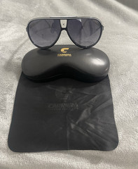 Carrera Men’s Aviator Sunglasses Black Metal/Plastic Frame Gray Lenses Case