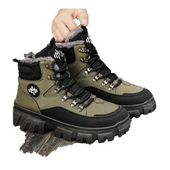 Men’s Green/Black Lace-Up Ankle Hiking Boots Round Toe Solid Pattern