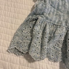 America Eagle Blue Plaid Eyelet Crop Top Flutter Sleeve Babydoll Cottagecore XL