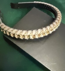 Gold & White Solid Chain Accent Headband, Plastic/Metal, Women/Unisex