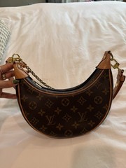 Louis Vuitton Monogram Loop Crescent Shoulder Bag Small Zip Chain Strap Brown