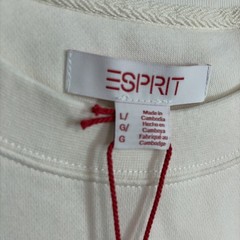 Esprit Women’s Logo Fleece Crewneck Sweatshirt Cream Viral 80’s Costco LARGE NEW
