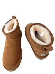 Mel Syd Beige Suede/Fur Wedge Flat Ankle Boots Pull-On Sz:8 M US/38 EU Brand new
