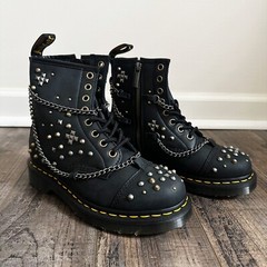 Dr. Martens 1460 Studded Chain Leather Lace Up Utility Boots Size M4 W5 EU36