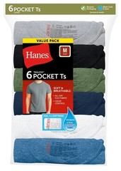 Hanes 6-Pack Pocket Tee Men’s T-Shirt Soft and Breathable Assorted