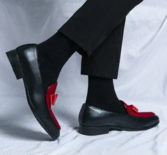 Men’s Velvet Splicing Color Block Bowknot Loafers Dress Shoes Wedding Oversize