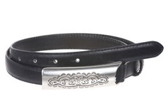 3/4 Inch (19mm) Embossed Rectangular Feather Edged Skinny Stitch Leather Belt