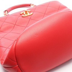 CHANEL Matelasse Loop Handle Chain Rucksack Backpack leather Red GHW Used Women
