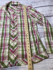 blast… Women’s M Green/Pink/White Plaid Cotton Woven Collared Zip Blouse