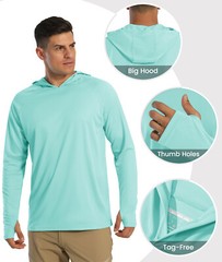 UPF50+ Mens Outdoor Fishing Hoodie Sun Block Skin Protection Long Sleeve T-Shirt