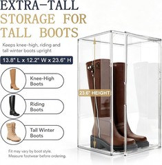 23.6” Tall Boot & Shoe Boxes, Clear Dustproof Acrylic Display Case | 13.8” X 1