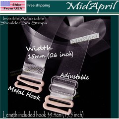 Clear Transparent Invisible Adjustable Shoulder Bra Straps 15mm width 39.4 cm