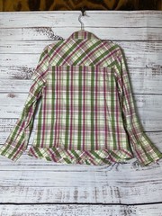 blast… Women’s M Green/Pink/White Plaid Cotton Woven Collared Zip Blouse