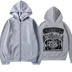 Grey Zipped Hooded Cosplay Sweatshirt Unisex Casual Hoodie Jacket