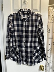 Joan Rivers Women’s Long Sleeve Button Up Blue Plaid Shirt With Side Pockets L