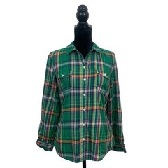 Old Navy Women’s M Green Plaid Button Down Shirt Long Sleeve Cotton Top