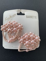 Pink Faux Pearl Beaded Hair Barrettes Clips Pair Set of 2 for Women